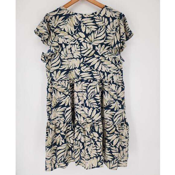 Cupshe Tropical Leaf Print Cover-Up Dress Navy/Cream Women’s XL - Picture 2 of 12